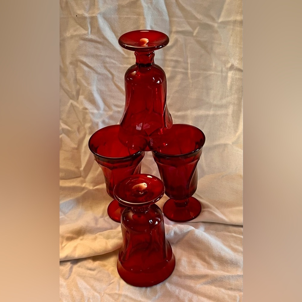 Fostoria Jamestown Ruby Red Juice Goblets - Set of 4 MCM Vintage Glassware 4.75"